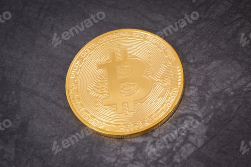Preview: Bitcoin As Symbol Of Electronic Virtual Money, Cryptocurrency Coin On Dark Background, Concept Of