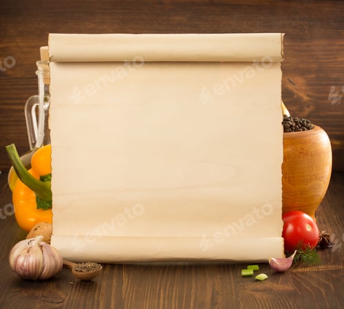 Preview: Food Spice And Old Paper On Wooden Background