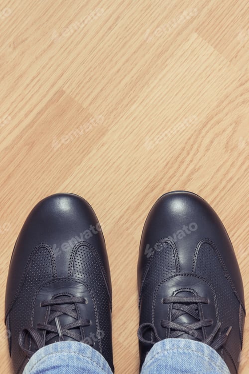 Preview: Pair Of Elegant Stylish Leather Comfortable Brown Shoes For Men On Board, Place For Text Or
