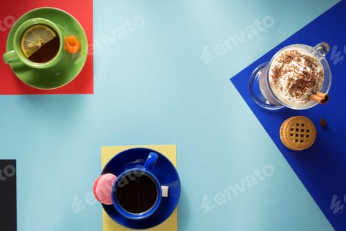Preview: Cup Of Coffee, Tea And Cacao At Paper Background