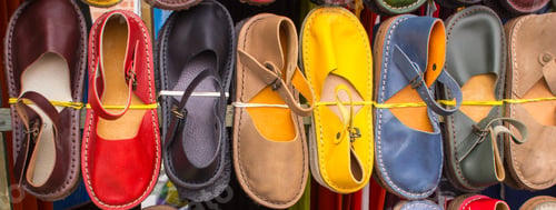 Preview: Multicolored Comfortable Leather Shoes On Sale On Stall At The Bazaar On The Street