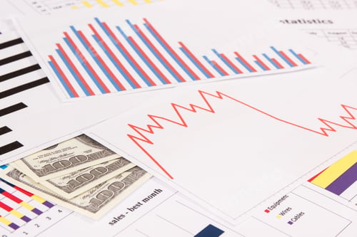 Preview: Currencies Dollar With Downward Graphs Representing Financial Crisis Caused By Coronavirus