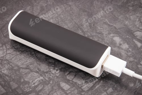 Preview: External Black Powerbank Using To Charging Empty Battery Of Smartphone, Mobile Phone Or Other Device