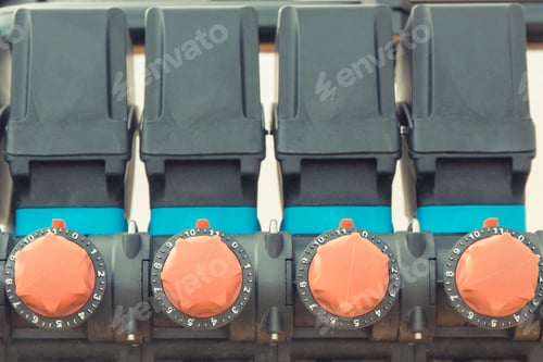 Preview: Operating Control Buttons Or Knobs In Agricultural Or Industrial Machine. Technology Concept