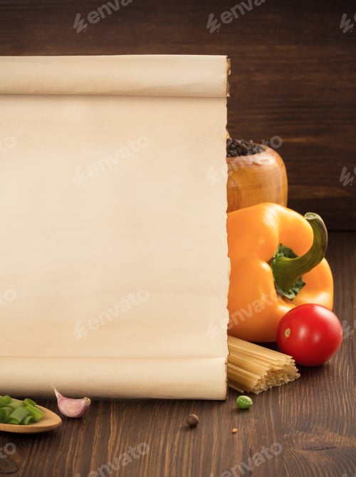 Preview: Food Spice And Old Paper On Wooden Background