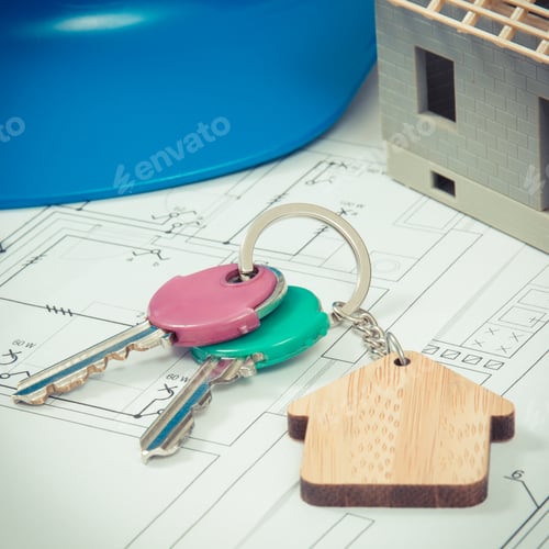 Preview: Keys With Home Shape And House Under Construction On Electrical Construction Drawings For