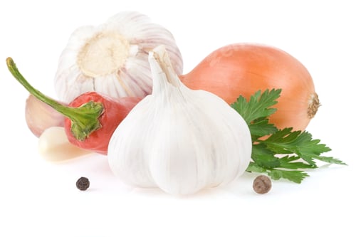 Preview: Garlic And Vegetables With Food Spices Isolated On White Background