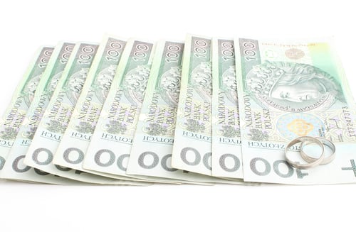 Preview: Two Wedding Rings And Money On A White Background