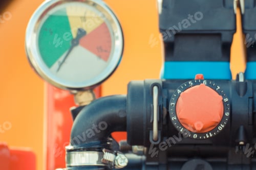 Preview: Operating Control Buttons Or Knobs In Agricultural Or Industrial Machine. Technology Concept