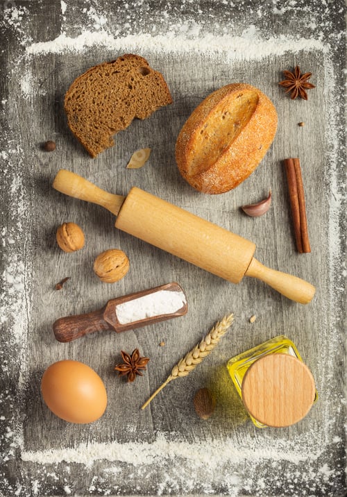 Preview: Bakery Ingredients On Wooden Background, Top View