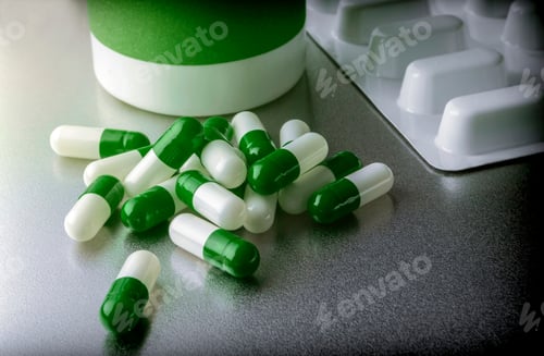 Preview: Some White And Green Capsules Along With Closed Boat, Conceptual Image