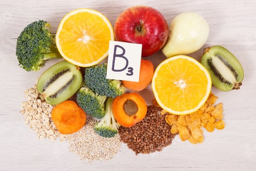 Preview: Nutritious Ingredients And Products Containing Vitamin B3 And Other Natural Minerals, Concept Of