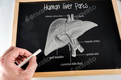 Preview: Parts Human Liver Written And Drawn With Chalk On A Blackboard, Conceptual Image