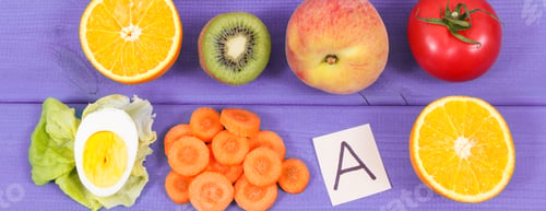 Preview: Fresh Fruits With Vegetables Containing Vitamin A And Fiber, Healthy Nutrition As Source Natural
