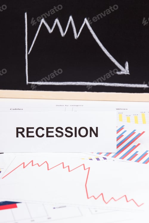 Preview: Inscription Recession And Downward Graphs Representing Financial Crisis Caused By Coronavirus. Risk