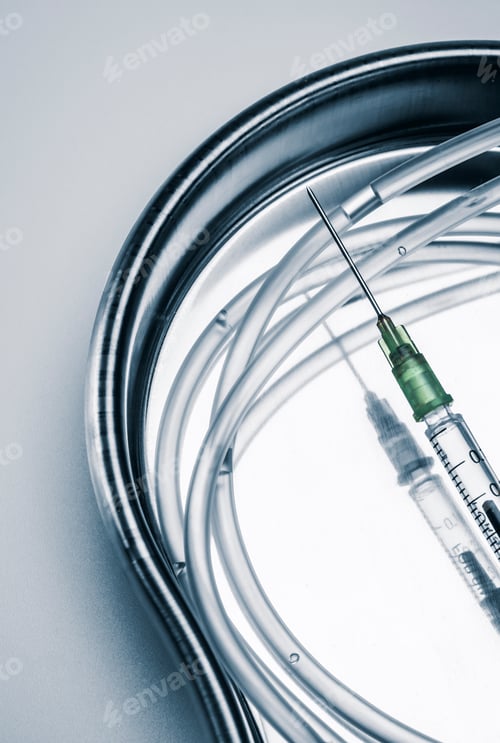 Preview: Syringe On A Tray Metal In A Laboratory