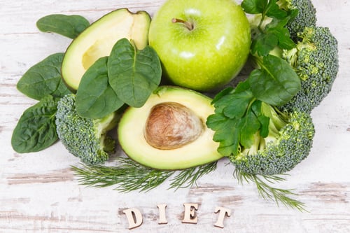 Preview: Inscription Diet With Fresh Green Fruit And Vegetables As Source Vitamins And Minerals, Concept Of