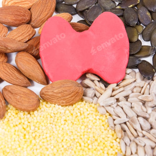 Preview: Best Nutritious Ingredients Or Products For Healthy Thyroid. Food As Source Natural Vitamins And