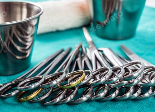 Preview: Scissors Surgical In An Operating Theater, Composition Horizontal, Conceptual Image