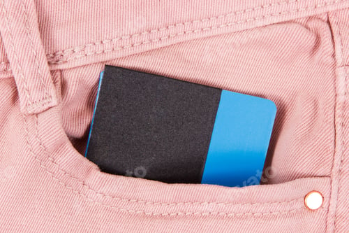 Preview: Credit Card In Front Pants Pocket. Concept Of Cashless Payment