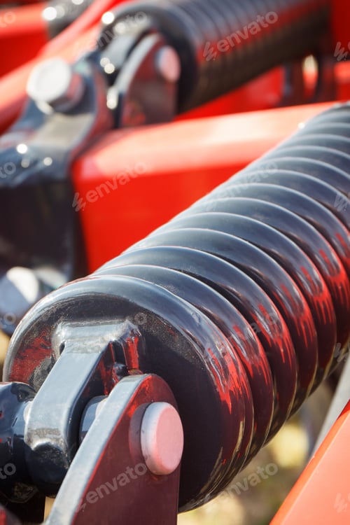 Preview: Steel Spring In Industrial Or Agricultural Machinery. Part And Detail Of Hydraulic Or Pneumatic