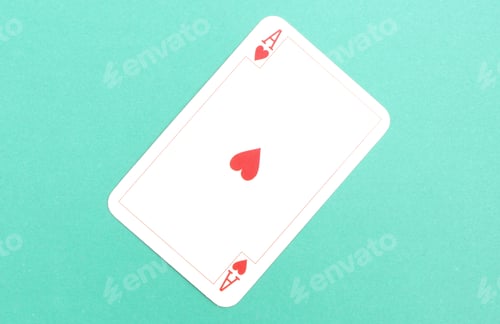 Preview: Closeup Of Game Card - Ace Isolated On Green Background