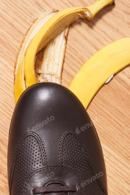 Preview: Comfortable Brown Leather Shoe Before Slipping On Banana Peel