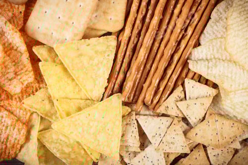 Preview: Heap Of Crunchy Potato Crisps, Breadsticks And Cookies, Concept Of Restriction Eating Unhealthy And