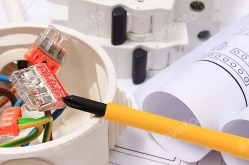 Preview: Electrical Box With Connections Of Electric Copper Wires, Electric Fuse And Housing Plan