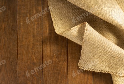 Preview: Burlap Hessian Sacking On Wooden Background