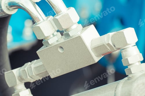 Preview: Detail And Part Of Industrial Hydraulic Or Pneumatic Machinery, Engineering And Technology Concept