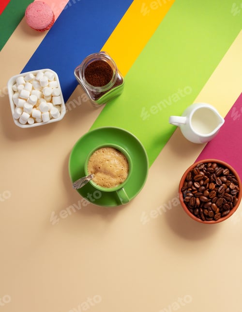 Preview: Coffee Cup At Abstract Paper Background Texture As Minimalism Concept Style
