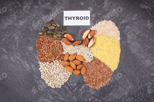 Preview: Thyroid Shape Made Of Healthy Ingredients. Source Natural Vitamins And Minerals