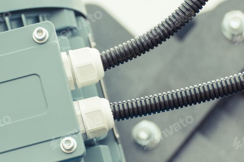 Preview: Electrical Box With Connected Cables. Detail And Part Of Electric Engine. Part Of Industrial