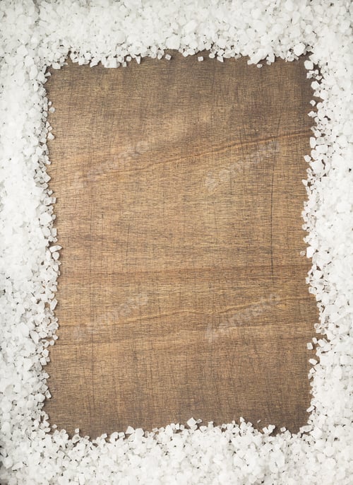 Preview: Sea Salt Spice On Wooden Table Background, Top View