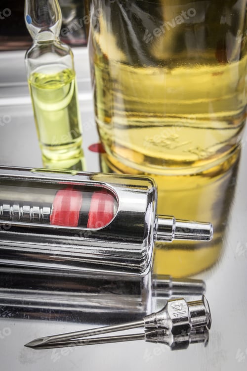 Preview: Vintage Glass Syringe And Needle Metal Tray Metal