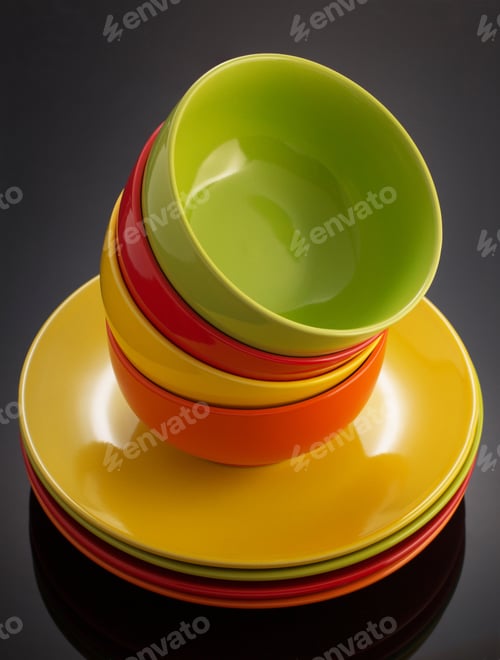Preview: Plate And Bowl On Black Background