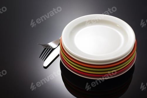Preview: Plate And Fork With Knife On Black Background