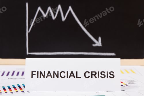 Preview: Inscription Financial Crisis And Declining Chart. Risk Of Global Financial Crash Caused By