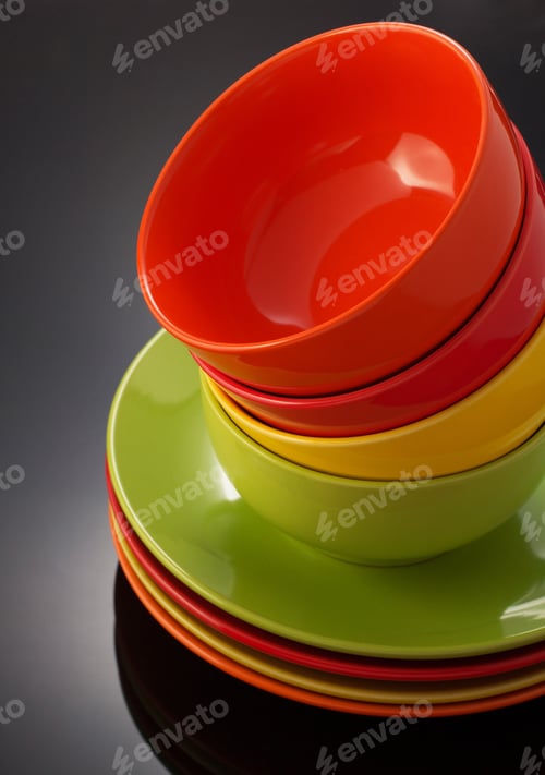 Preview: Plate And Bowl On Black Background