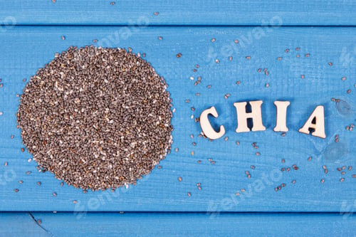 Preview: Heap Of Chia Seeds In White Glass Bowl, Concept Of Food Containing Natural Vitamins, Minerals And