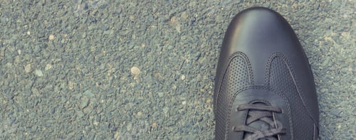 Preview: Comfortable Casual Brown Leather Shoes For Men On Asphalt Road Or Footpath. Male Footwear. Place