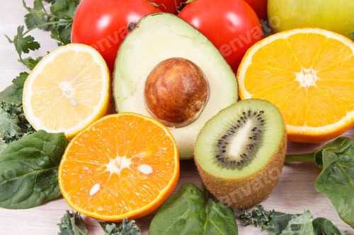 Preview: Ripe Fruits With Vegetables As Healthy Nutritious Snack Containing Natural Vitamins