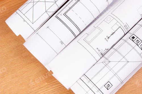 Preview: Diagrams Or Electrical Construction Drawings Using For Engineer Jobs Lying On Desk, Technology