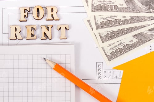 Preview: Currencies Dollar, Notepad For Writing Notes And Electrical Diagrams, Renting House Or Flat Concept