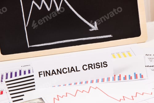 Preview: Inscription Financial Crisis, Currencies Dollar And Declining Chart As Risk Of Global Financial