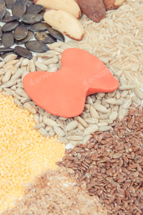 Preview: Nutritious Ingredients And Thyroid Shape. Healthy Food Containing Natural Vitamins. Problems With
