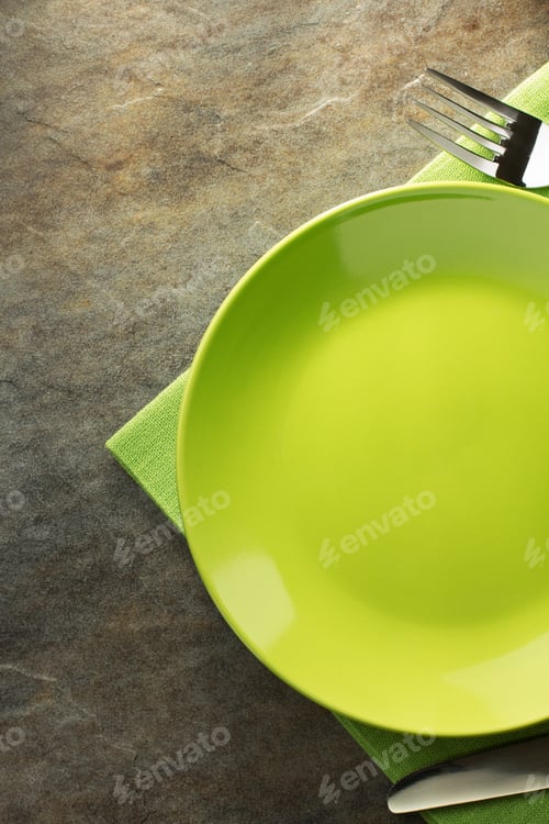 Preview: Plate, Knife And Fork On Napkin Cloth