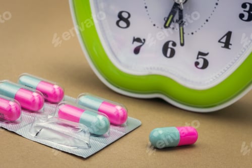 Preview: Some Pills And Green Clock, Daily Medication Treatment