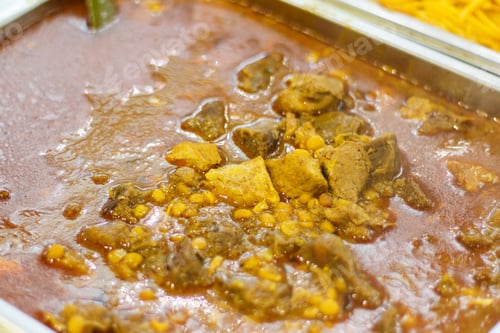 Preview: Fresh Prepared Eating With Chicken, Curry And Vegetables. Oriental Cuisine